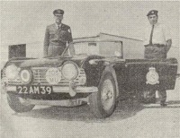STAFF CAR PLUS The recent arrival of the CO's new Staff Car is thoroughly in keeping with 103's tradition for leading the field. Seen here with Fg Off Cantwell, the Unit MTO, and Cpl Madge of MT Flight, the TR is ideally suited to the Cyprus climate. Further negotiations with the Financial Adviser are in hand - it is hoped to obtain a DB6 for winter use.
